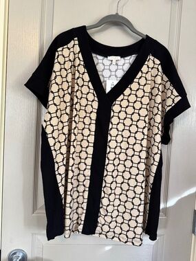 Laura Plus Short Sleeve Blouse Black & Cream